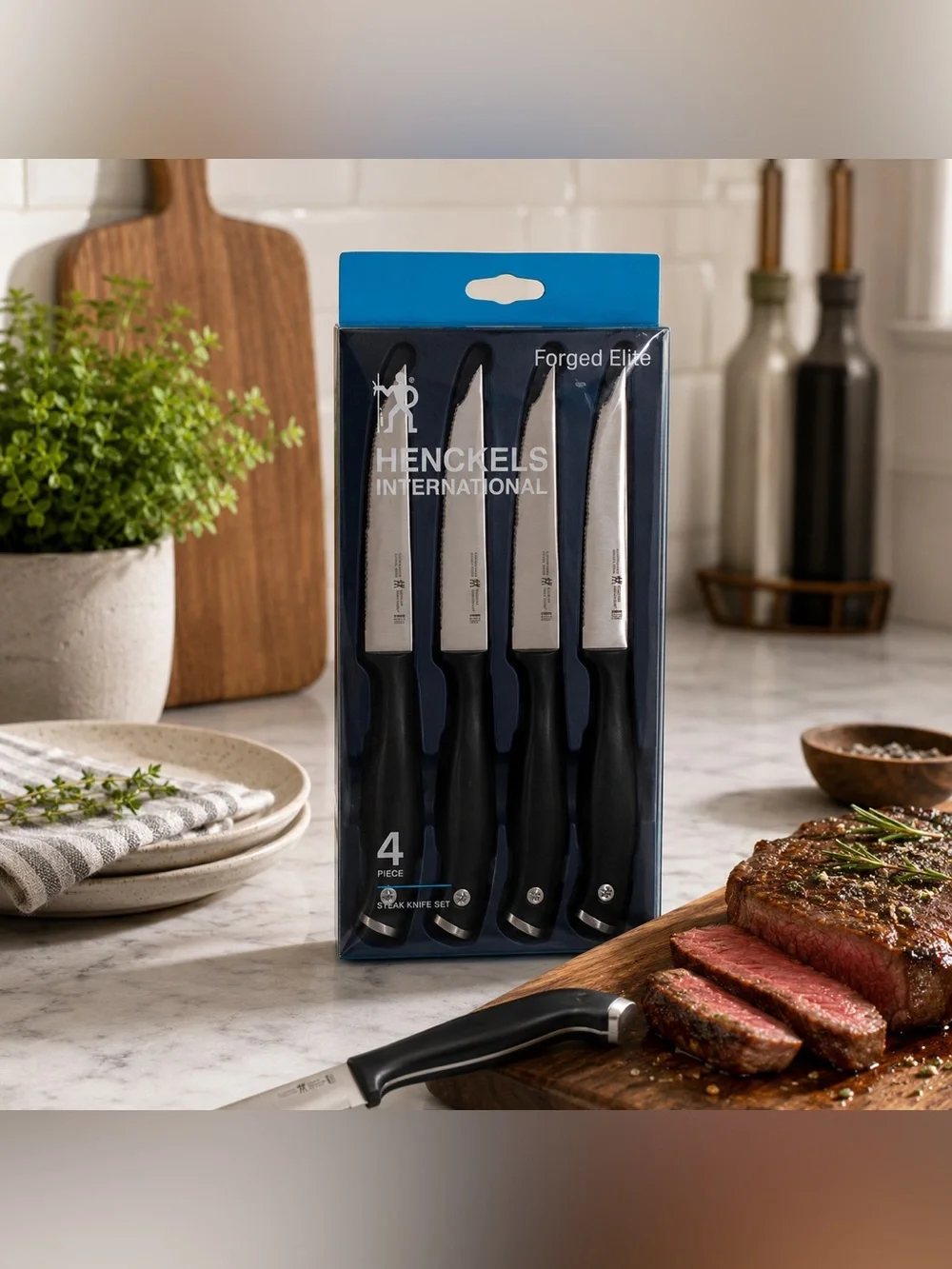Henckels International Forged Elite 4-Piece Steak Knife Set Stainless Steel NEW